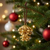 tételeket Fenyőtoboz díszítő kúpok akasztáshoz Gold H6cm
