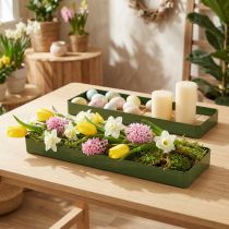 tételeket Dekoratív tálca, fém és fa, zöld, 35,5×11×3cm, 2 darab