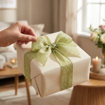 tételeket Csillámos díszszalag, széles ajándékcsomagoláshoz, 55 mm széles, 15 m hosszú