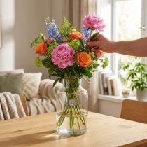 tételeket Virágváza üveg dekoratív váza nyakkal, átlátszó Ø14,5cm H25cm
