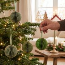 tételeket Karácsonyi gömbdíszek, papír méhsejt golyók, zöld és arany, 7 cm, 4 darab, dekoráció
