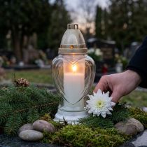 tételeket Sírlámpa üveg szív gravírozással sírlámpás átlátszó Ø11cm M26cm