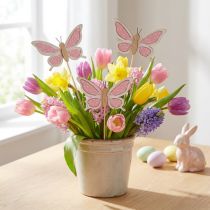 tételeket Rózsaszín pillangó deco botok fa 7,5cm 28cm 12db