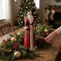 tételeket Mikulás figura kosárral piros fehér zöld arannyal H36cm