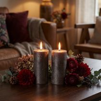 tételeket Prémium oszlopgyertya-szett, 2 db-os szett, rézmetál hatású, Ø85mm, Ma:120mm - Elegáns asztali díszgyertya