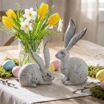 tételeket Dekoratív nyuszi, beton megjelenésű kerti figura, kopott sikkes, húsvéti dekoráció ezüst díszítéssel H21/14cm, 2 db-os készlet