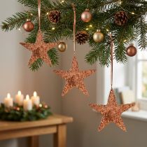 tételeket Felakasztható díszcsillag, Adventi dekoráció, fém medálok réz színű 12 × 13cm 3db