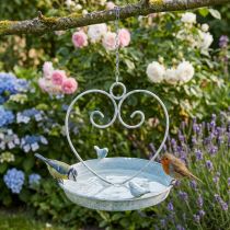 tételeket Birdbath fém dekoráció szív fehér kék függő Ø21,5 cm