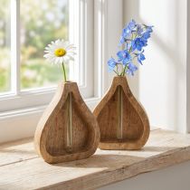 tételeket Mini váza üveg kémcső tiszta fa dekoráció natúr H17cm 2db