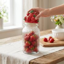tételeket Cukorkaüveg kerámia fedelű eper Ø10,5cm H26cm