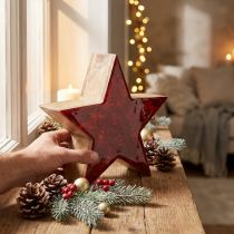 tételeket Fa csillag natúr vörös csillag díszítés mangófából Ø24x10cm