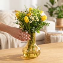 tételeket Váza sárga üvegváza hagymás virágváza üveg Ø10,5cm H15cm