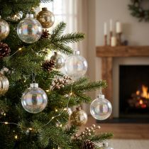 tételeket Üveg karácsonyi gömbdíszek, irizáló, átlátszó, 7,5 cm, 12 darab