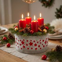 tételeket Adventi ültetőtál, csillagokkal ellátott virágtartó, beton díszítéssel Ø20cm H11cm