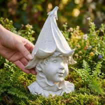 tételeket Dekoratív törpefej figura stílusos kerti és nappali kiegészítőkhöz, szürke, 30 cm