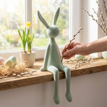 tételeket Húsvéti nyuszi polcra akasztható, ülő nyúl, pelyhesített, szürkészöld, 56cm