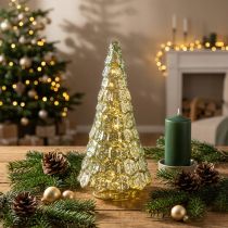 tételeket Mini karácsonyfa LED világítással zöld-arany 28cm