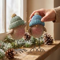 tételeket Díszmadár kalappal téli dekoráció kék zöld H18cm 2 db