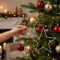 tételeket Dekoratív Ezüst Csillagok, Csillámos Karácsonyfa Díszek, 18 cm, 8 Darab, Karácsonyfa Dísz