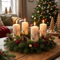 tételeket Adventi koszorú gyertya szett 1-4 krémszínű karácsonyi motívum RAL minőség Németországban készült 130/70mm 4db