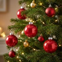 tételeket Piros karácsonyi gömbdíszek, üvegfenyő gömbdíszek, fényes, Ø6cm, 24 darab