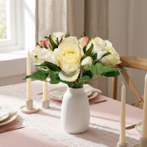tételeket Artificial Roses Cream Yellow Pink Artificial Roses Dekoratív csokor 29cm 12 db