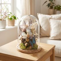 tételeket Üvegharang fa tálcán, üvegedény, átlátszó, natúr, Ø17cm, H24cm
