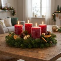 tételeket Egyszínű sötétpiros oszlopgyertyák 70x80mm, 4 db-os készlet - Adventi gyertya dekorációk