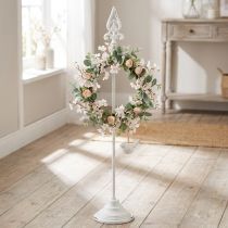 tételeket Koszorútartó Shabby Chic fehér koszorútartó fém 4 horog H76cm