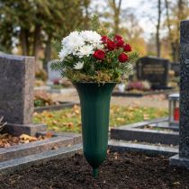 tételeket Sírvázák Műanyag Sírdekoráció Sötétzöld H31cm 5db