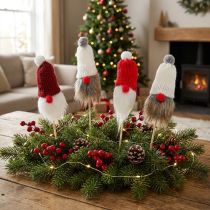 tételeket Gnome ragasztáshoz kötött sapkával piros, fehér, szürke 11-13cm L34-35,5cm 12 db