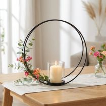tételeket Dekoratív gyűrűs lámpás fém gyertyatartó fekete Ø35cm