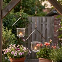 tételeket Lámpás ház, akasztós teamécses tartó, fém dekoráció, üveg H21,5cm 2db