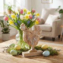 tételeket Fa csirke, tavaszi dekoráció, húsvéti figura natúr, fehérre mosott H26cm