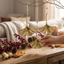 tételeket Ginkgo leveles medál, Adventi dekoráció, fém dekoráció őszre Golden L12cm 12 db