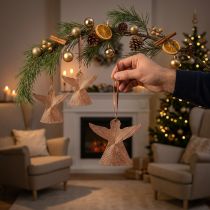 tételeket Akasztható angyalok, Adventi díszek, fémdíszek réz színű 9 × 10cm 3db
