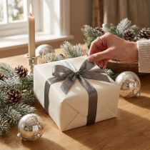 tételeket Szatén szalag csillámszürke 25mm 20m