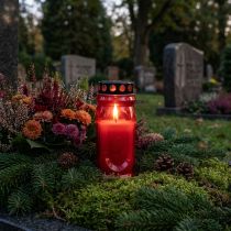 tételeket Síremlék gyertya piros, fekete fedéllel, emlékmécses 4 napra 23cm