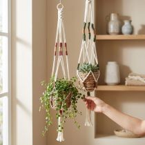 tételeket Függő könnyű virágcserép makramé krém Ø12cm H85cm 2db