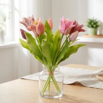 tételeket Művirágok Korona Tulipánok Lila Pink 7 db csokorban 34cm