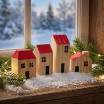 tételeket Faház díszházak fa natúr vörös 4 db