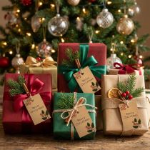 tételeket Ajándékcímkék Merry Christmas papír natúr barna 8,5×5,5cm 20 db