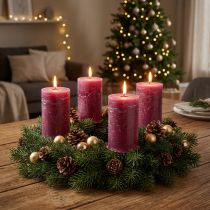 tételeket Egyszínű oszlopgyertyák Berry Purple 70x120mm 4 db-os csomag - Tökéletes asztaldíszekhez és ünnepségekre