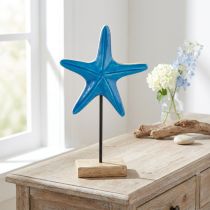 tételeket Tengeri csillag díszítés tengeri natúrkék fa alapon H25cm