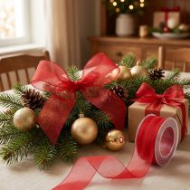 tételeket Organza szalag ajándék szalag díszszalag piros 50m