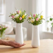 tételeket Fehér és arany kerámia váza madárdíszítéssel, Ø6,5cm M19cm, 2 darab