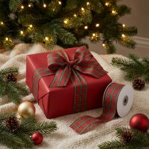 tételeket Ajándék szalag Skót kockás díszszalag piros zöld 40mm 15m