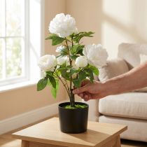 tételeket Mesterséges Paeonia, bazsarózsa cserépben, dekoratív növény fehér virágok H57cm