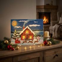 tételeket LED kép Karácsonyi Mikulás hóemberrel LED falfestmény 38x28cm