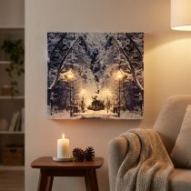 tételeket LED kép Téli tájpark lámpásokkal LED falfestmény 58x38cm